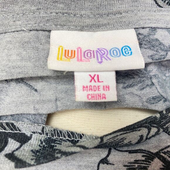 LuLaRoe Jersey Knit Black Rose Floral Gray T Shirt Dress XL Boho Whimsy Goth - Picture 9 of 10
